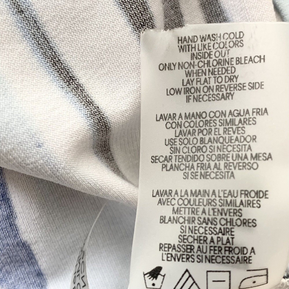 Karl Lagerfeld Womens L Blue Stripe Ruffle Collar 3/4 Sleeve Jersey Top Blouse - Picture 8 of 11